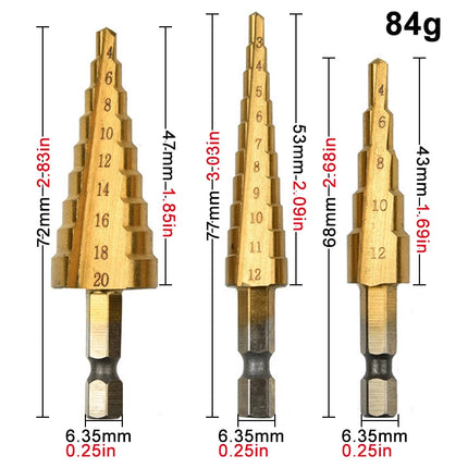 Titanium Step Drill Bit Set - Hex Shank Pagoda Drill 3-32mm