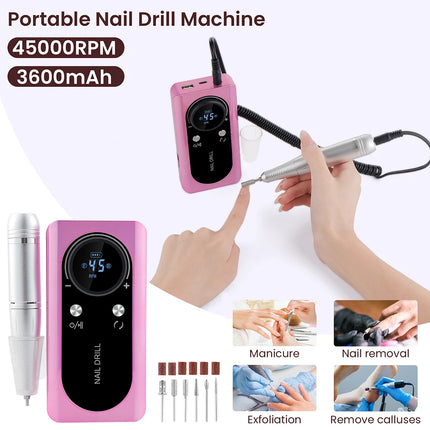 45000RPM Nail Drill Machine Rechargeable and Portable