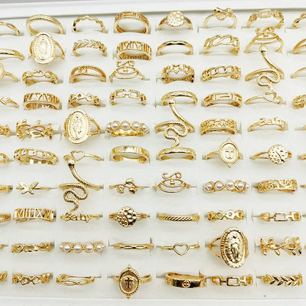 30pc Gold Finger Rings Set - Love Snake Animal Butterfly Pearl Party Jewelry for Women