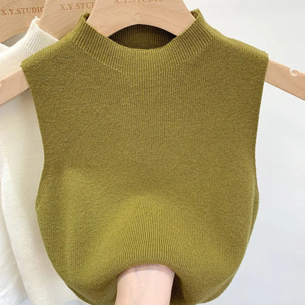 Knitted Tank Top - Sleeveless Slim Fit Sweater