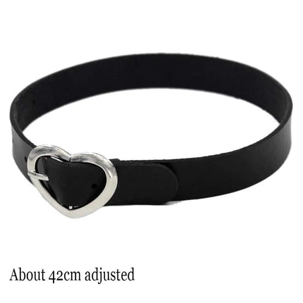 Black Punk Choker Necklace - PU Leather Heart Lock Key Spike Gothic Collar