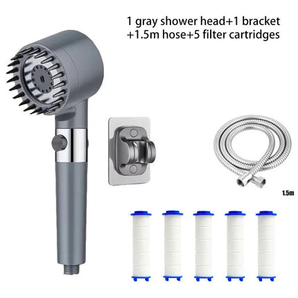 Handheld Shower Head Filter 3 Modes High Pressure Massage Spa Water Saving with ON/OFF Switch for Bathroom