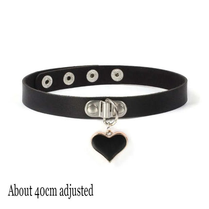 Black Punk Choker Necklace - PU Leather Heart Lock Key Spike Gothic Collar