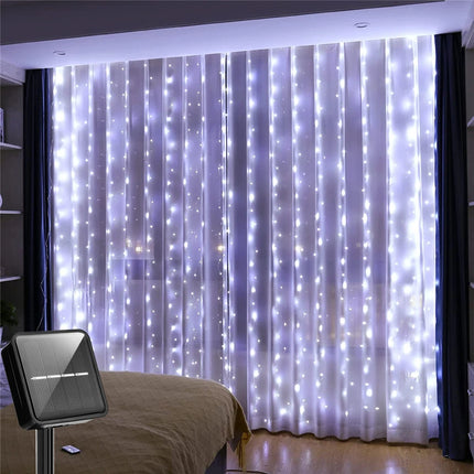 Solar Curtain String Lights - 300 LED Waterproof Outdoor Lights