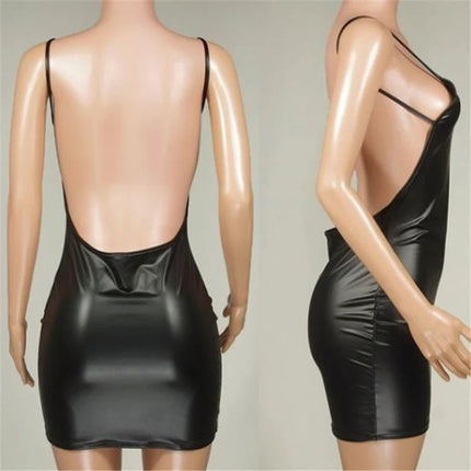Faux Leather Mini Dress - Backless Bodycon Dress