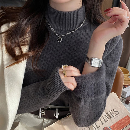 Fleece-Lined Turtleneck Sweater - Thermal Knit Pullover