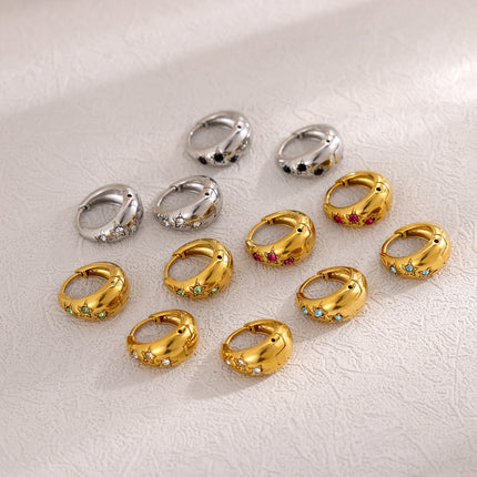 Gold Plated Zirconia Hoop Earrings - Stainless Steel Huggie Hoops for Women