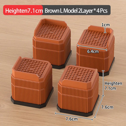 Adjustable Height Furniture Risers - High Load - Bearing, Triple Anti - Slip for Sofa, Bed & Desk
