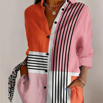 Striped Button-Down Shirt - Long Sleeve Casual Blouse