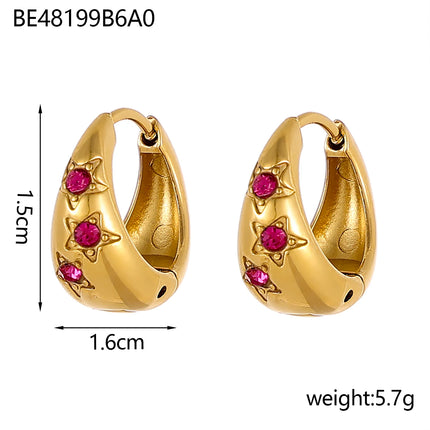Gold Plated Zirconia Hoop Earrings - Stainless Steel Huggie Hoops for Women