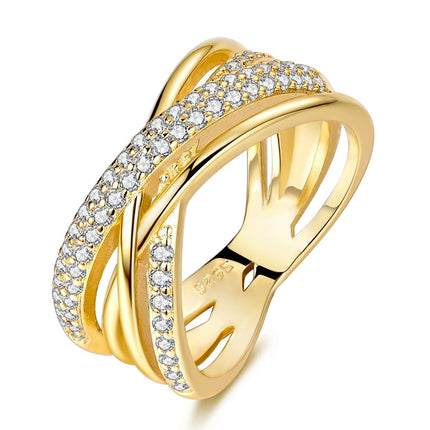 925 Silver Interwoven Line Ring - Zircon Geometric Winding Engagement Ring