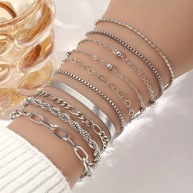 11pcs Snake Chain Bracelet Set - Boho Heart Geometric Jewelry for Women 2025