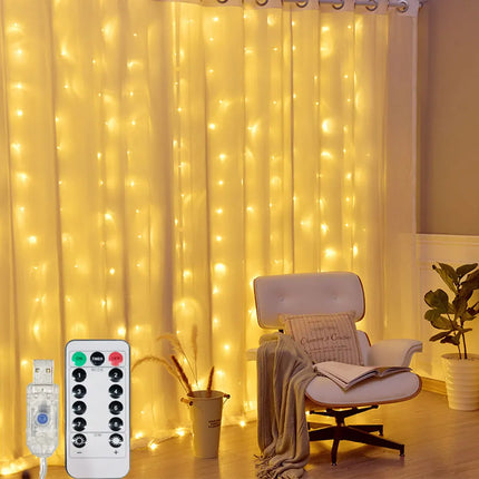 USB Curtain String Lights - 8 Modes LED Fairy Lights