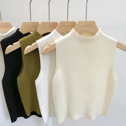 Knitted Tank Top - Sleeveless Slim Fit Sweater
