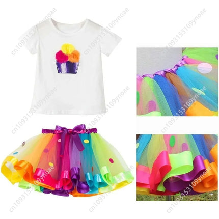Rainbow Tutu Skirt Set - 2pc Polka Dot Ballet Outfit with Accessories