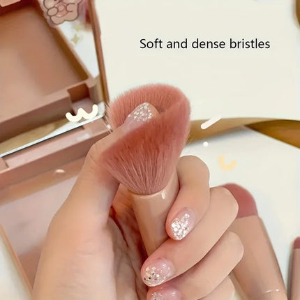 5 PCs Cosmetic Brush Portable Makeup Brush Travel With Mirror Box Makeup Set Brush Loose Brush Blush Brush Eyeshadow Brush