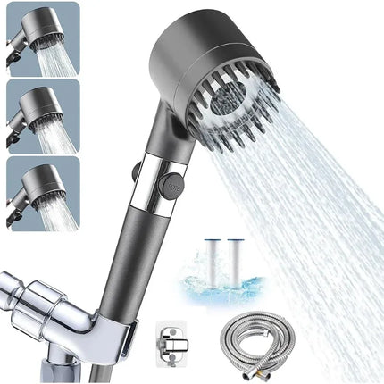 Handheld Shower Head Filter 3 Modes High Pressure Massage Spa Water Saving with ON/OFF Switch for Bathroom