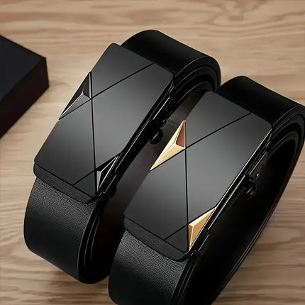Stylish Men's PU Leather Belt - Automatic Buckle Fashion Belt for Work & Casual