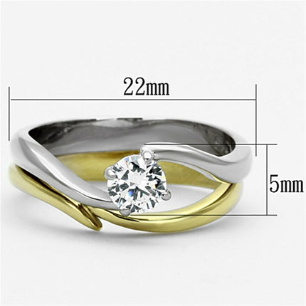 Two-Tone Gold Ring - IP Gold Stainless Steel with Clear AAA Grade CZ