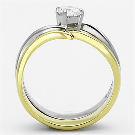 Two-Tone Gold Ring - IP Gold Stainless Steel with Clear AAA Grade CZ