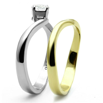 Two-Tone Gold Ring - IP Gold Stainless Steel with Clear AAA Grade CZ