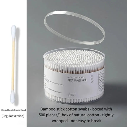 500-pc Disposable Cotton Swab Box With Double End Round Head For Makeup And Makeup Removal, Multi-purpose