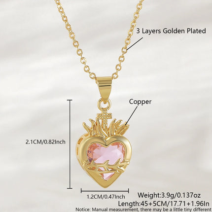 Sacred Red Heart Cross Necklace - Gold Plated Cubic Zircon Pendant