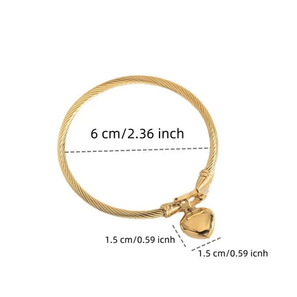 18K Gold Stainless Steel Heart Bangle - Pendant Charm Bracelet for Women & Men