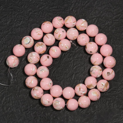 Pink Trochus Shell & Turquoise Beads - Round Smooth Loose Beads for DIY Jewelry (12mm)