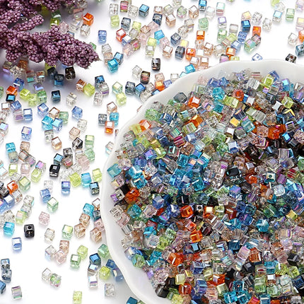 Faceted Glass Crystal Beads - Colorful Cube Spacer Beads for DIY Jewelry (50pcs, 4/6/8mm)