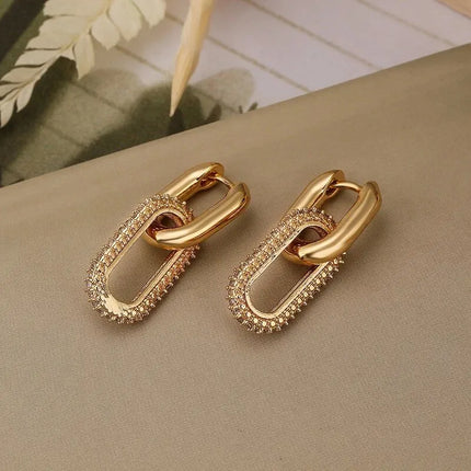 Shiny Rhinestone Geometric Earrings - Light Luxury Elliptical Double Ring for Women