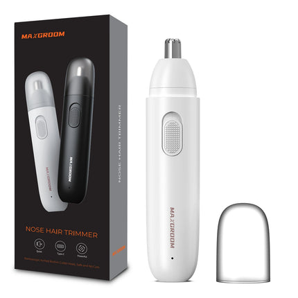 Battery powered men's nose hair trimmer, 360 degree rotating dual blade