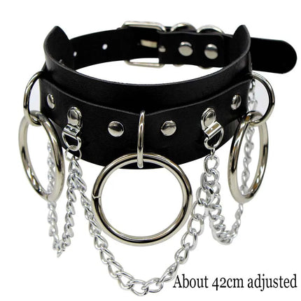 Black Punk Choker Necklace - PU Leather Heart Lock Key Spike Gothic Collar