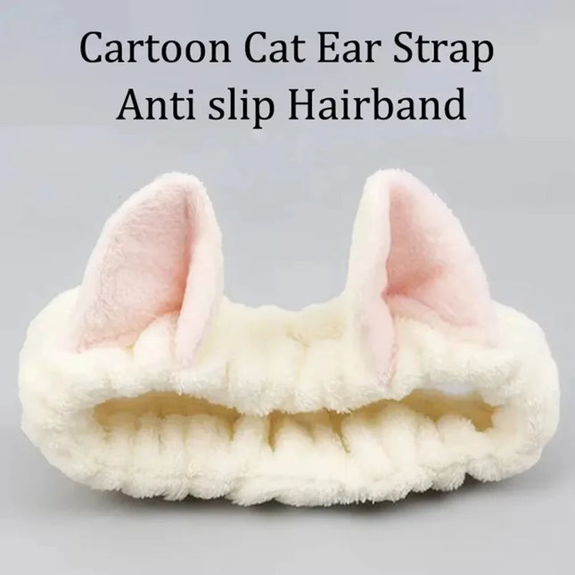 Fashionable Accessory For Women Cute Coral Fleece Cat Ear Headband - Soft & Comfortable, Perfect For Face Washing & Makeup