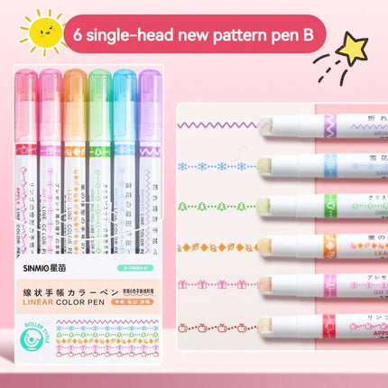 Flower Line Shape Highlighter Pens 6PCS - Kawaii Curve Liner Markers