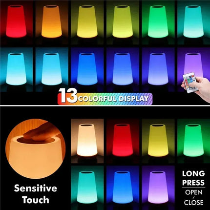 13-Color Touch Dimmable Night Light - USB Rechargeable Bedside Lamp