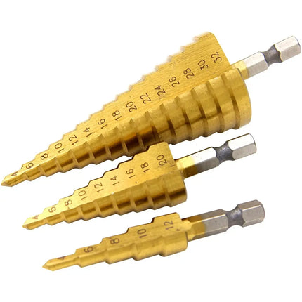 Titanium Step Drill Bit Set - Hex Shank Pagoda Drill 3-32mm
