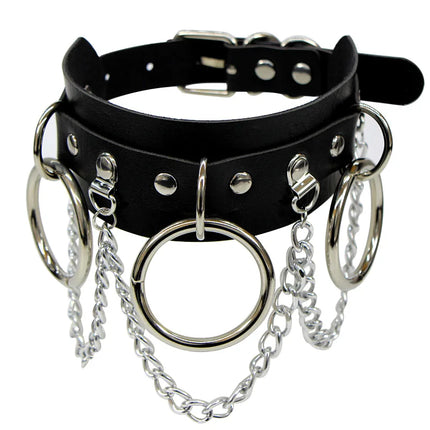 Black Punk Choker Necklace - PU Leather Heart Lock Key Spike Gothic Collar