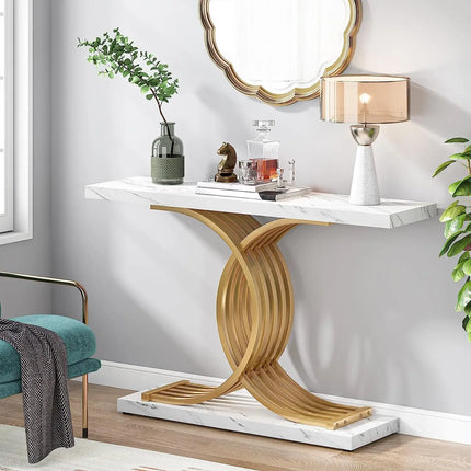 Gold Console Table - Faux Marble Entryway Table 39"