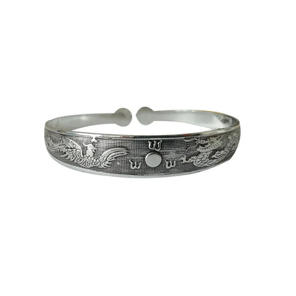 Retro Tibetan Silver Cuff Bracelets - Metal Carved Fish Elephant Flower Bangles