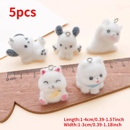 Resin Flocking Animal Puppy Charms - DIY Pendants for Jewelry Making (5/10pcs)