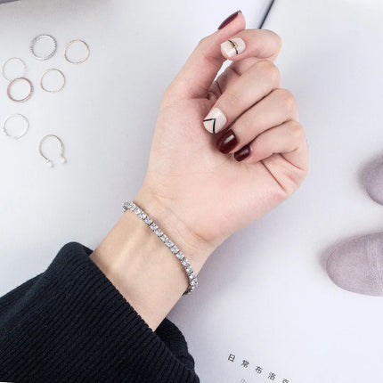 S925 Sterling Silver Tennis Bracelet - 4mm Zircon Engagement Wedding Jewelry (16-20cm)