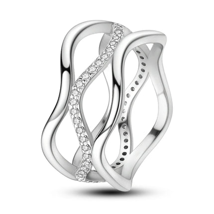 925 Silver Interwoven Line Ring - Zircon Geometric Winding Engagement Ring