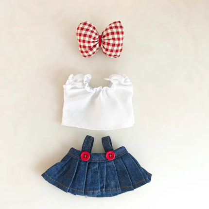 Labubu Doll Jean Dress Set - 15-17cm Bowknot Outfit