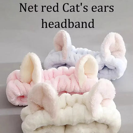 Fashionable Accessory For Women Cute Coral Fleece Cat Ear Headband - Soft & Comfortable, Perfect For Face Washing & Makeup