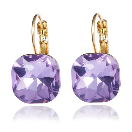 Gold Square Crystal Stud Earrings - Austrian Rhinestone Earrings for Women