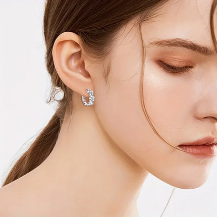 Sterling 925 Silver Camellia Hoop Earrings - Elegant Delicate Gift for Women