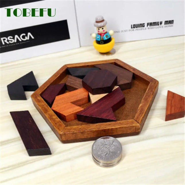 Wooden Geometric Shape Puzzle - Educational Brain Teaser Toy