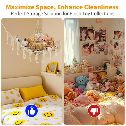 Stuffed Animal Storage Hammock - Large Macrame Toy Organizer