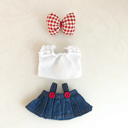 Labubu Doll Jean Dress Set - 15-17cm Bowknot Outfit